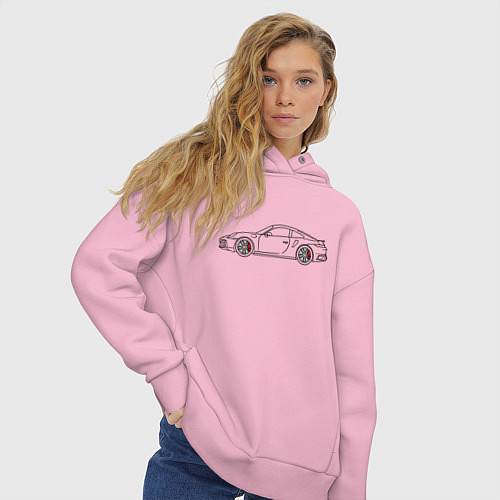 Женское худи оверсайз Porsche 911 Tubro S / Светло-розовый – фото 3