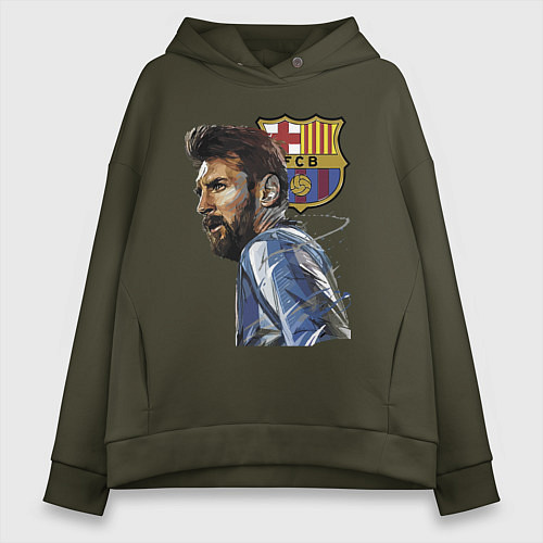 Женское худи оверсайз Lionel Messi Barcelona Argentina Striker / Хаки – фото 1