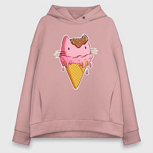 Женское худи оверсайз Cat Ice Cream / Пыльно-розовый – фото 1