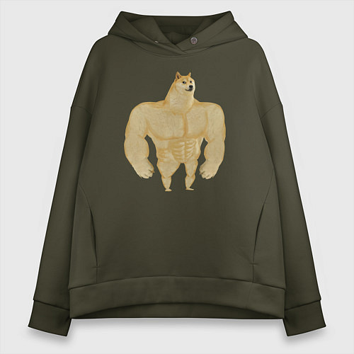 Женское худи оверсайз Мем собака качок DOGE / Хаки – фото 1