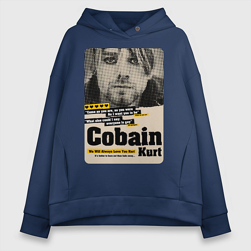 Женское худи оверсайз Kurt Cobain paper cuts / Тёмно-синий – фото 1
