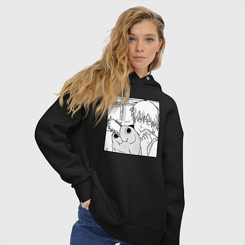 Женское худи оверсайз Человек — бензопила / Черный – фото 3