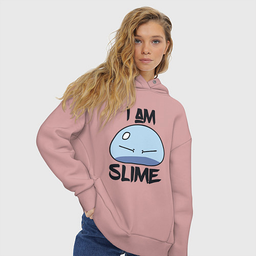 Женское худи оверсайз I AM SLIME, Я СЛИЗЬ / Пыльно-розовый – фото 3