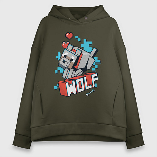 Женское худи оверсайз Майнкрафт Волк, Minecraft Wolf / Хаки – фото 1