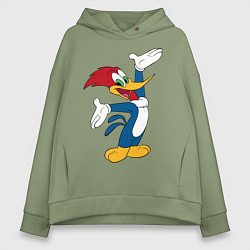 Толстовка оверсайз женская Дятел Вуди позирует, цвет: авокадо