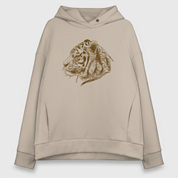 Толстовка оверсайз женская Retro Tiger, цвет: миндальный