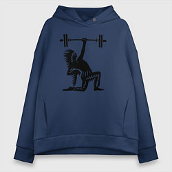 Толстовка оверсайз женская Индеец со штангой, цвет: тёмно-синий
