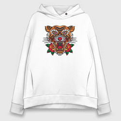 Толстовка оверсайз женская Tiger Roses, цвет: белый