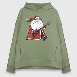 Толстовка оверсайз женская Дед Мороз гитарист, цвет: авокадо