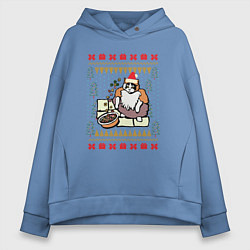 Толстовка оверсайз женская Рождественский свитер Котик с колечками, цвет: мягкое небо