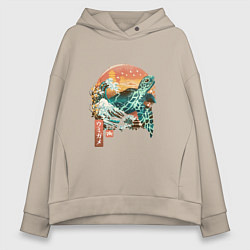 Толстовка оверсайз женская Черепаха Япония, цвет: миндальный