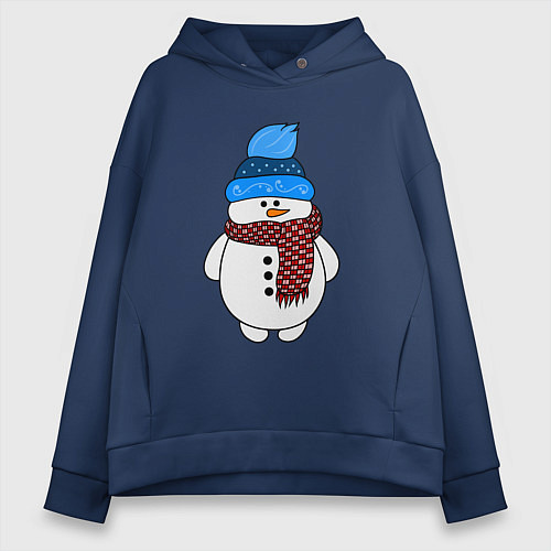 Женское худи оверсайз Снеговик в шапочке / Тёмно-синий – фото 1