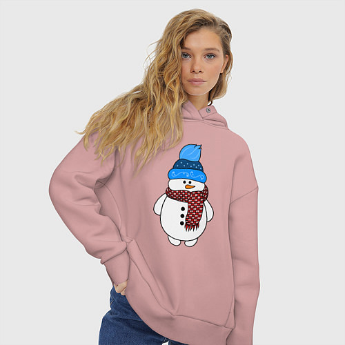 Женское худи оверсайз Снеговик в шапочке / Пыльно-розовый – фото 3