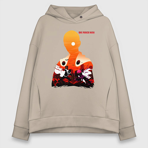 Женское худи оверсайз Бой Сайтама и Бороса One Punch-Man / Миндальный – фото 1