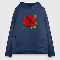 Толстовка оверсайз женская Красная роза Рисунок, цвет: тёмно-синий