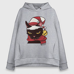 Толстовка оверсайз женская Christmas Cat, цвет: меланж