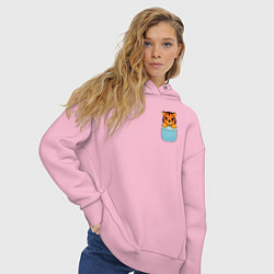 Толстовка оверсайз женская Тигренок в кармане, цвет: светло-розовый — фото 2