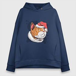Толстовка оверсайз женская Christmas Cat, цвет: тёмно-синий