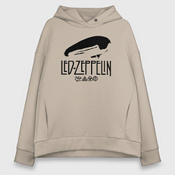 Толстовка оверсайз женская Дирижабль Led Zeppelin с лого участников, цвет: миндальный