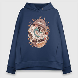 Толстовка оверсайз женская Тоторо - матрёшка, цвет: тёмно-синий