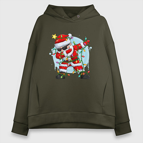 Женское худи оверсайз DAB SANTA CLAUS В ГЕРЛЯНДЕ / Хаки – фото 1