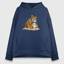 Толстовка оверсайз женская Тигрица с игривым тигрёнком, цвет: тёмно-синий