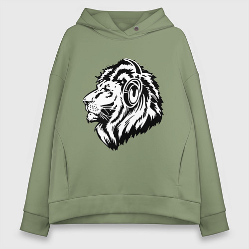 Женское худи оверсайз Лев в наушниках / Авокадо – фото 1