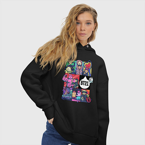 Женское худи оверсайз BT21 POP-ART / Черный – фото 3