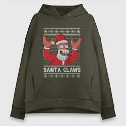 Толстовка оверсайз женская ЗОЙДБЕРГ КЛАУС, SANTA CLAWS ФУТУРАМА, цвет: хаки