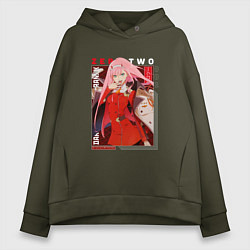 Толстовка оверсайз женская Zero Two с надписями, Darling in the Franxx Милый, цвет: хаки