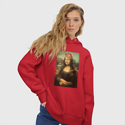 Толстовка оверсайз женская Dont Worry Be Happy Мона Лиза, цвет: красный — фото 2