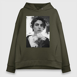 Толстовка оверсайз женская Timothee Chalamet с розами, цвет: хаки