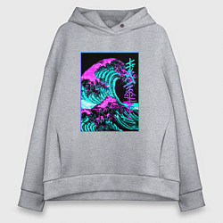 Толстовка оверсайз женская НЕОНОВАЯ ВОЛНА, ЯПОНИЯ, ФУДЗИЯМА JAPAN NEON, цвет: меланж