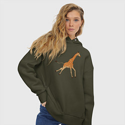 Толстовка оверсайз женская Жираф бегущий, цвет: хаки — фото 2