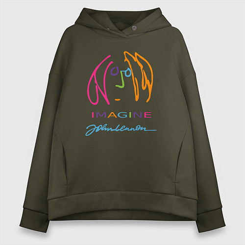 Женское худи оверсайз Джон Леннон Автопортрет Автограф / Хаки – фото 1