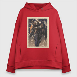 Толстовка оверсайз женская Sova арт, цвет: красный