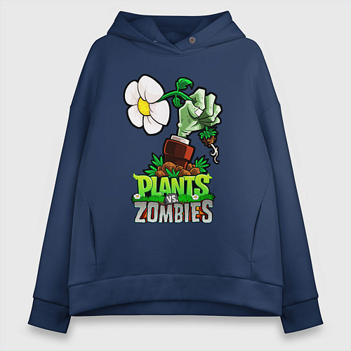 Женское худи оверсайз Plants vs Zombies рука зомби / Тёмно-синий – фото 1