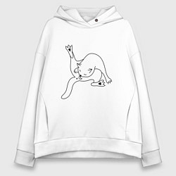 Толстовка оверсайз женская Кот вылизывается, цвет: белый