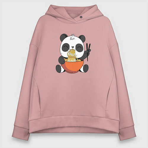 Женское худи оверсайз Cute Panda Eating Ramen / Пыльно-розовый – фото 1