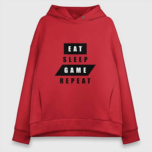 Женское худи оверсайз Eat, sleep, game, repeat Есть, спать, играть, повт / Красный – фото 1