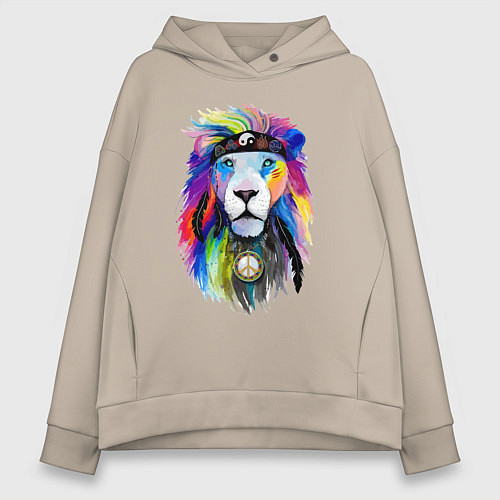 Женское худи оверсайз Color lion! Neon! / Миндальный – фото 1