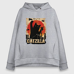 Толстовка оверсайз женская Котзилла 0001, цвет: меланж