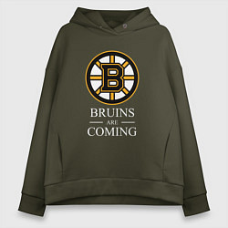 Толстовка оверсайз женская Boston are coming, Бостон Брюинз, Boston Bruins, цвет: хаки