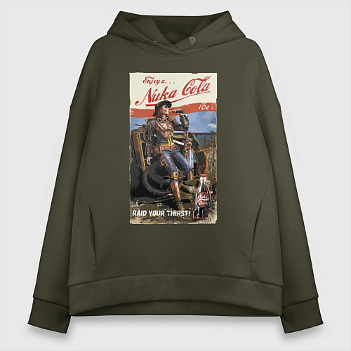 Женское худи оверсайз Nuka Cola - raid your first! / Хаки – фото 1