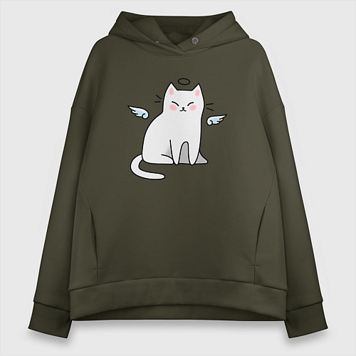 Женское худи оверсайз КОТИК АНГЕЛ CAT ANGEL / Хаки – фото 1