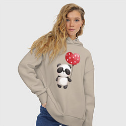 Толстовка оверсайз женская Панда с шариком в виде сердца, цвет: миндальный — фото 2