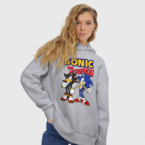 Женское худи оверсайз ЕЖ СОНИК SONIC THE HEDGEHOG / Меланж – фото 3