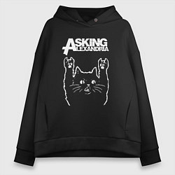 Толстовка оверсайз женская Asking Alexandria Рок кот, цвет: черный