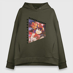 Толстовка оверсайз женская Tengen Toppa Gurren Lagann, Камина, Йоко Литтнер и, цвет: хаки