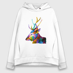 Толстовка оверсайз женская Цветной олень Colored Deer, цвет: белый